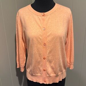 Eileen Fisher light heather orange organic cotton/cashmere 3/4 sleeve cardigan.